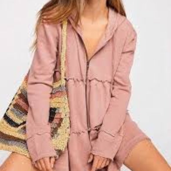Free People Tops - SOLDFree People | Tiered Trapeze zip up Sweatshirt